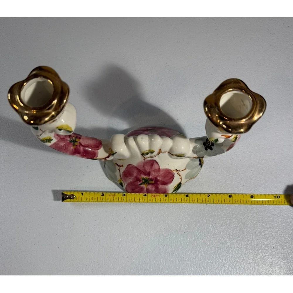 Pereiras Valado Portugal Handpainted White Gold Candle Holder Unique Gift